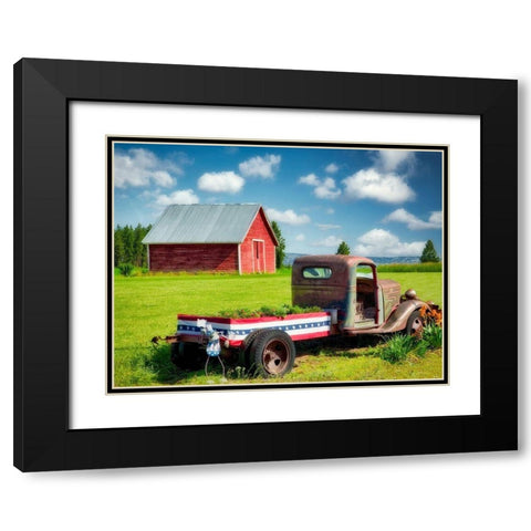 Barn and Truck Black Modern Wood Framed Art Print with Double Matting by Frates, Dennis