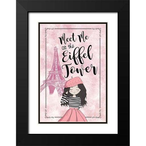 Meet Me at the Eiffel Tower Black Modern Wood Framed Art Print with Double Matting by JMB Designs