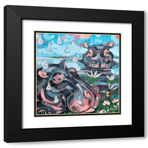 Hippo and Bee Black Modern Wood Framed Art Print with Double Matting by Ihde, McKenna