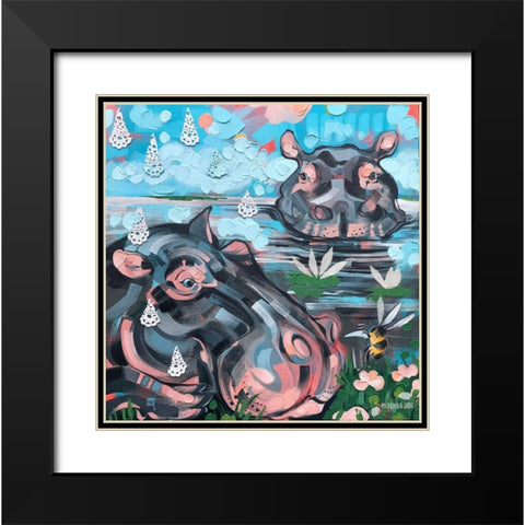 Hippo and Bee Black Modern Wood Framed Art Print with Double Matting by Ihde, McKenna