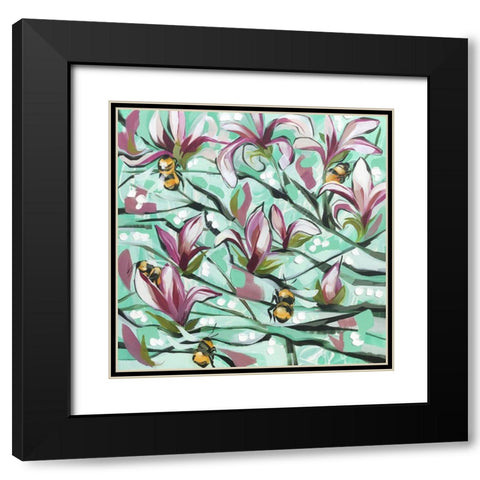 Magnolias and Bees Black Modern Wood Framed Art Print with Double Matting by Ihde, McKenna