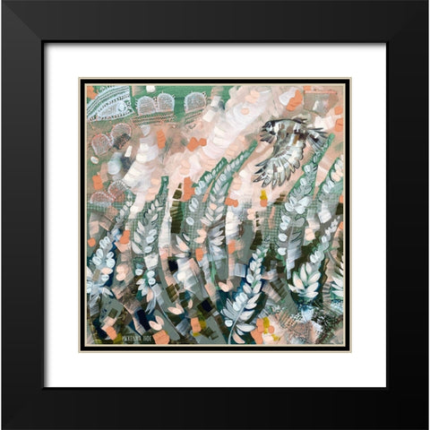 Chickadee Flying Black Modern Wood Framed Art Print with Double Matting by Ihde, McKenna