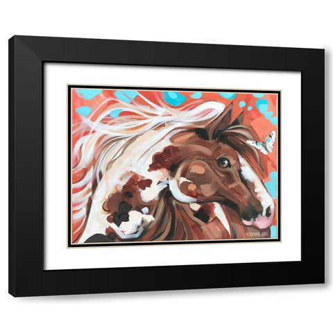 Horse and Butterfly Black Modern Wood Framed Art Print with Double Matting by Ihde, McKenna