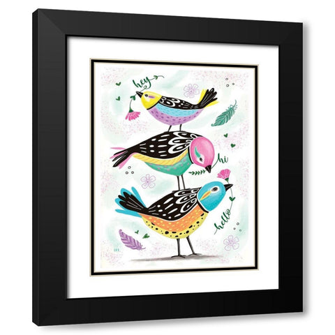 Hello Birds Black Modern Wood Framed Art Print with Double Matting by Tyndall, Elizabeth