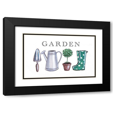 Garden Sign with Tools Black Modern Wood Framed Art Print with Double Matting by Tyndall, Elizabeth