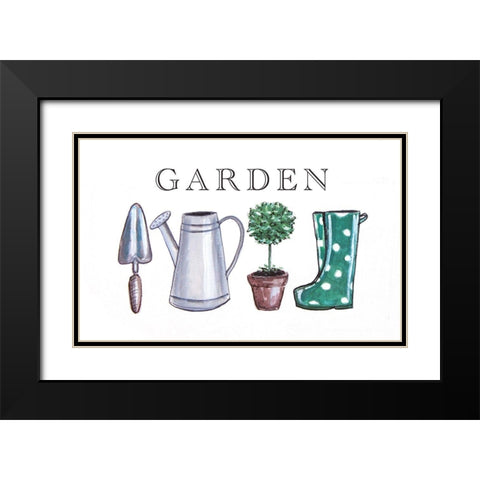 Garden Sign with Tools Black Modern Wood Framed Art Print with Double Matting by Tyndall, Elizabeth