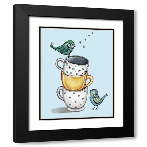 Birds and Teacups Black Modern Wood Framed Art Print with Double Matting by Tyndall, Elizabeth