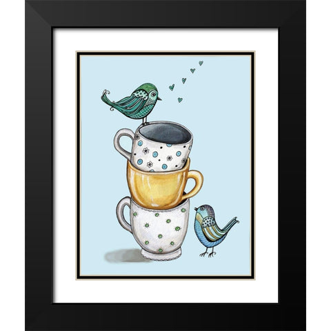 Birds and Teacups Black Modern Wood Framed Art Print with Double Matting by Tyndall, Elizabeth