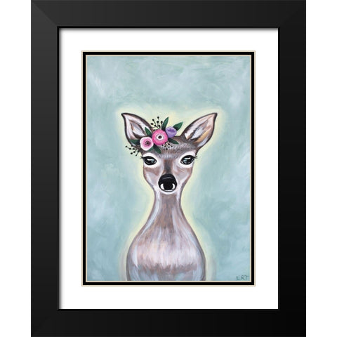 Floral Deer Black Modern Wood Framed Art Print with Double Matting by Tyndall, Elizabeth