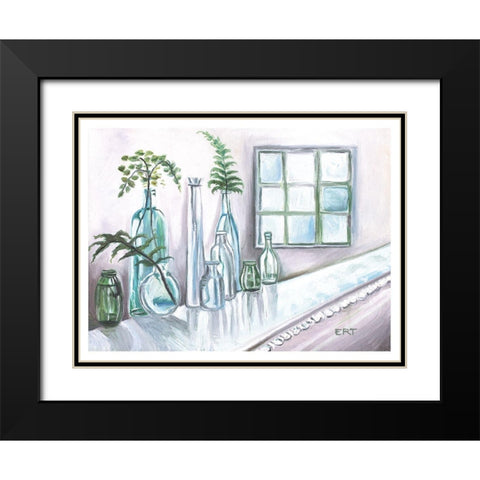 Glass Ferns and Window Black Modern Wood Framed Art Print with Double Matting by Tyndall, Elizabeth