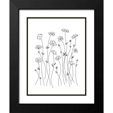 Wildflower Outlines Black Modern Wood Framed Art Print with Double Matting by Tyndall, Elizabeth