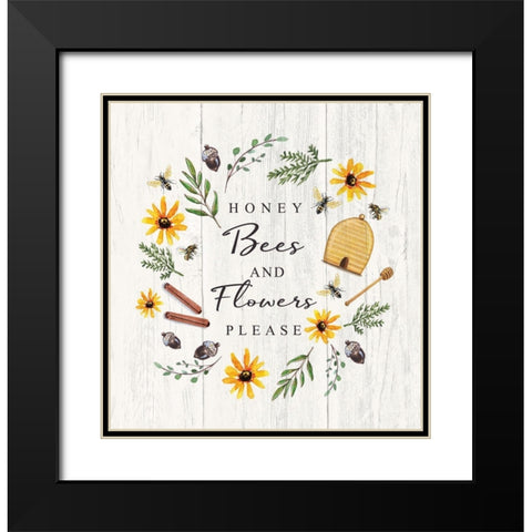 Honey Bees and Flowers Please Black Modern Wood Framed Art Print with Double Matting by Tyndall, Elizabeth