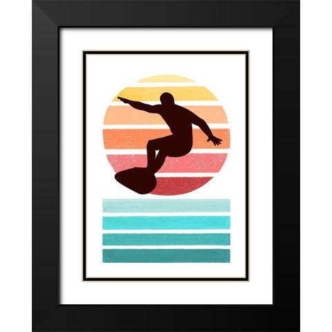 Surfing and Sunset Black Modern Wood Framed Art Print with Double Matting by Tyndall, Elizabeth