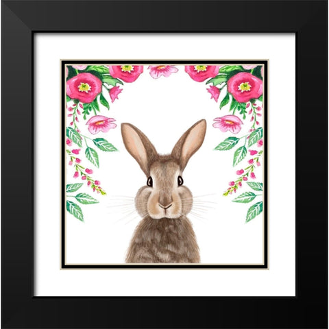 Floral Bunny Black Modern Wood Framed Art Print with Double Matting by Tyndall, Elizabeth