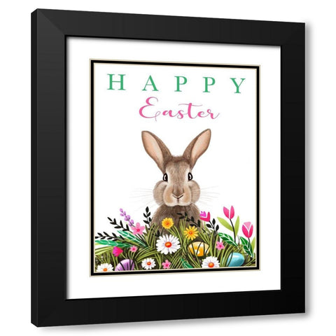 Happy Easter Bunny Black Modern Wood Framed Art Print with Double Matting by Tyndall, Elizabeth