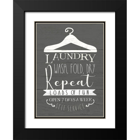 Laundry Sign Black Modern Wood Framed Art Print with Double Matting by Tyndall, Elizabeth