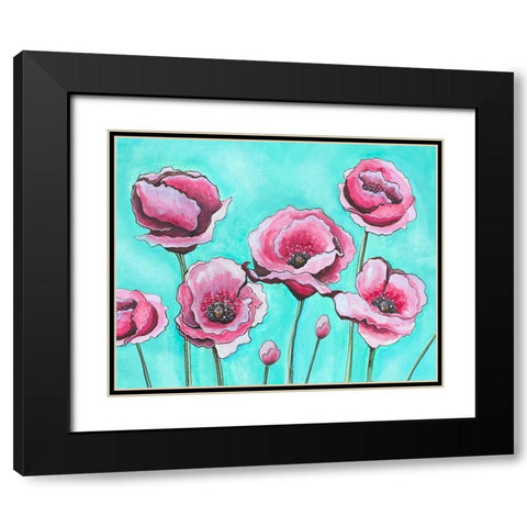 Pink Poppies I Black Modern Wood Framed Art Print with Double Matting by Tyndall, Elizabeth