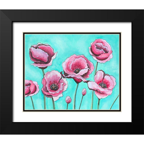 Pink Poppies I Black Modern Wood Framed Art Print with Double Matting by Tyndall, Elizabeth