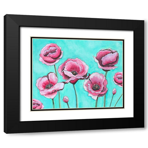 Pink Poppies II Black Modern Wood Framed Art Print with Double Matting by Tyndall, Elizabeth