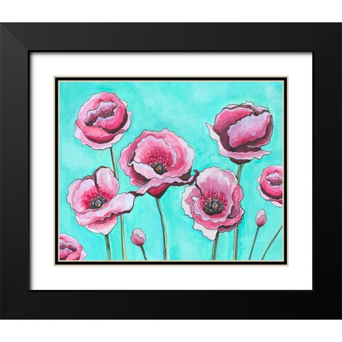 Pink Poppies II Black Modern Wood Framed Art Print with Double Matting by Tyndall, Elizabeth