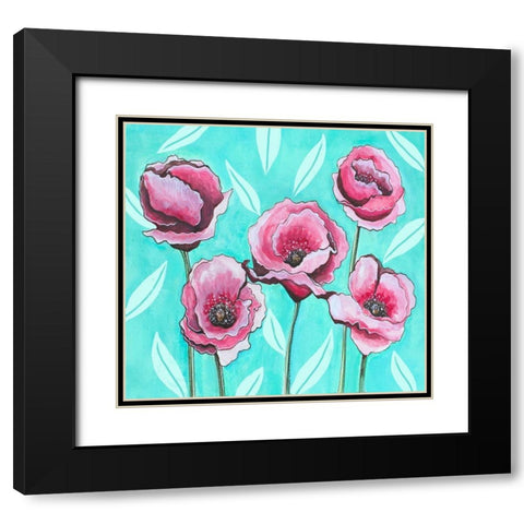 Pink Poppies III Black Modern Wood Framed Art Print with Double Matting by Tyndall, Elizabeth