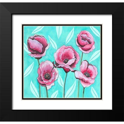 Pink Poppies III Black Modern Wood Framed Art Print with Double Matting by Tyndall, Elizabeth