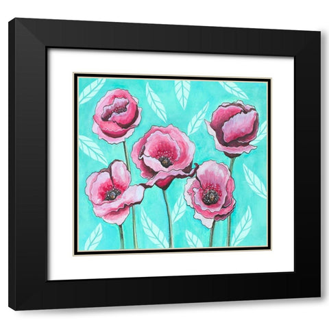 Pink Poppies IV Black Modern Wood Framed Art Print with Double Matting by Tyndall, Elizabeth