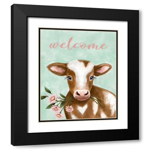 Welcome Cow Black Modern Wood Framed Art Print with Double Matting by Tyndall, Elizabeth