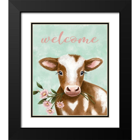 Welcome Cow Black Modern Wood Framed Art Print with Double Matting by Tyndall, Elizabeth
