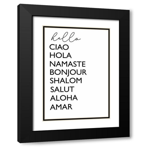 Hello Cursive Black Modern Wood Framed Art Print with Double Matting by Tyndall, Elizabeth