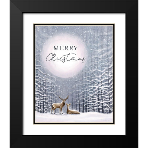 Merry Christmas Black Modern Wood Framed Art Print with Double Matting by Tyndall, Elizabeth