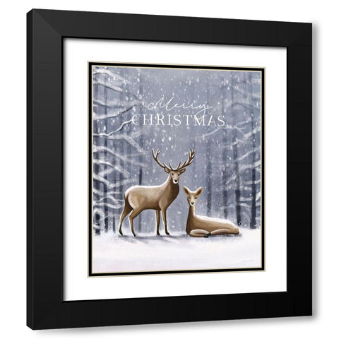 Merry Christmas Deer Black Modern Wood Framed Art Print with Double Matting by Tyndall, Elizabeth