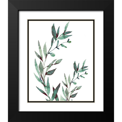 Watercolor Leaves Black Modern Wood Framed Art Print with Double Matting by Tyndall, Elizabeth