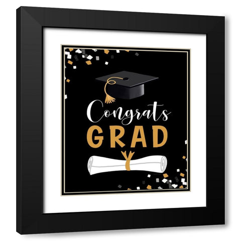 Congrats Grad Black Modern Wood Framed Art Print with Double Matting by Tyndall, Elizabeth