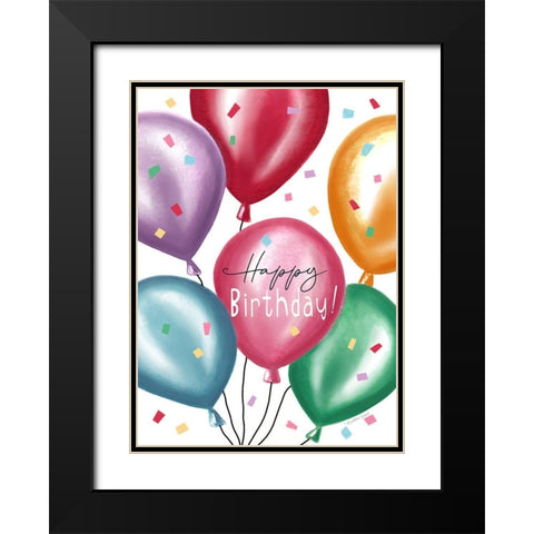 Birthday Balloons Black Modern Wood Framed Art Print with Double Matting by Tyndall, Elizabeth