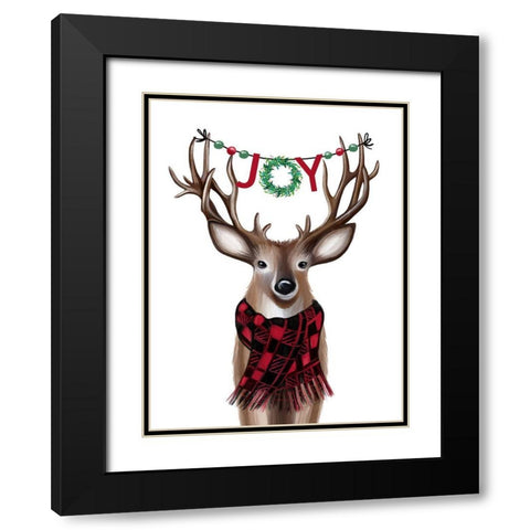 Joy Deer Black Modern Wood Framed Art Print with Double Matting by Tyndall, Elizabeth