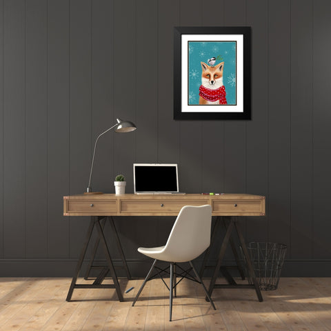 Holiday Fox Black Modern Wood Framed Art Print with Double Matting by Tyndall, Elizabeth