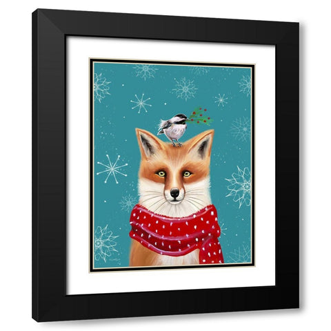 Holiday Fox Black Modern Wood Framed Art Print with Double Matting by Tyndall, Elizabeth