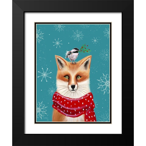 Holiday Fox Black Modern Wood Framed Art Print with Double Matting by Tyndall, Elizabeth