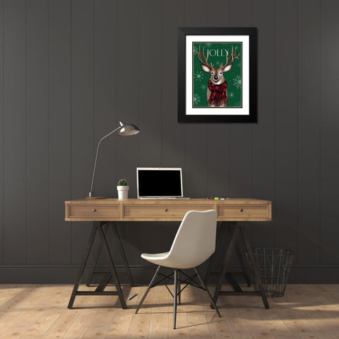 Jolly Reindeer Black Modern Wood Framed Art Print with Double Matting by Tyndall, Elizabeth