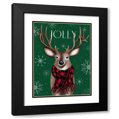 Jolly Reindeer Black Modern Wood Framed Art Print with Double Matting by Tyndall, Elizabeth