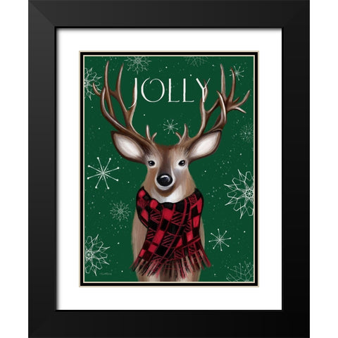 Jolly Reindeer Black Modern Wood Framed Art Print with Double Matting by Tyndall, Elizabeth