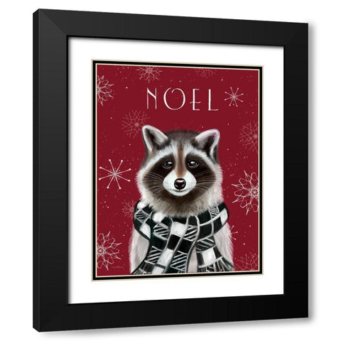 Noel Raccoon Black Modern Wood Framed Art Print with Double Matting by Tyndall, Elizabeth