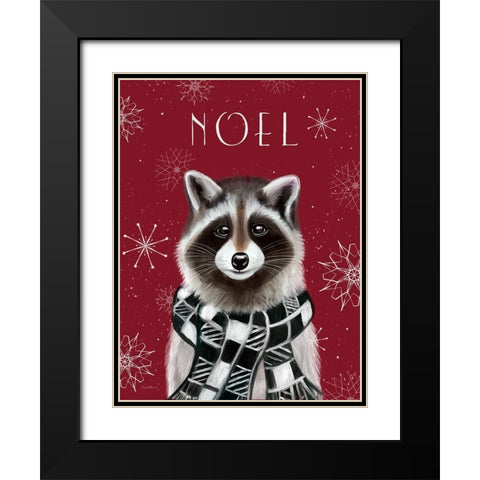 Noel Raccoon Black Modern Wood Framed Art Print with Double Matting by Tyndall, Elizabeth