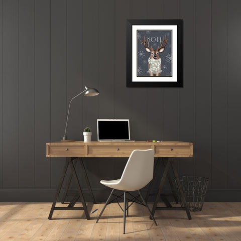 Noel Reindeer Black Modern Wood Framed Art Print with Double Matting by Tyndall, Elizabeth