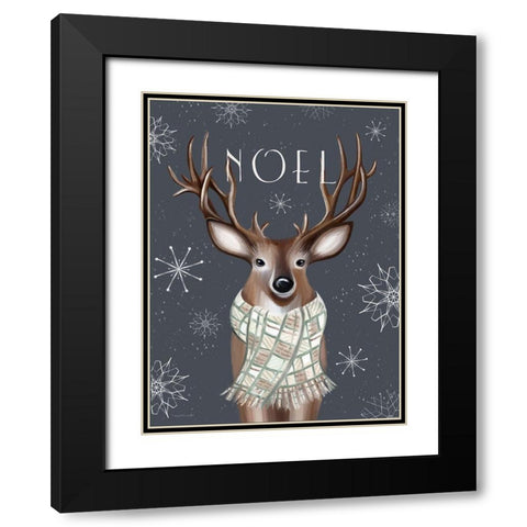 Noel Reindeer Black Modern Wood Framed Art Print with Double Matting by Tyndall, Elizabeth