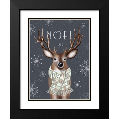 Noel Reindeer Black Modern Wood Framed Art Print with Double Matting by Tyndall, Elizabeth