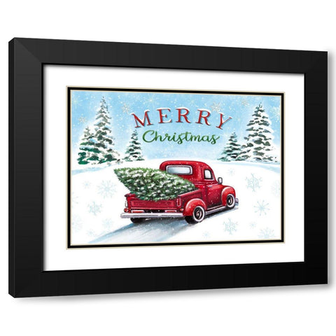 Merry Christmas Black Modern Wood Framed Art Print with Double Matting by Tyndall, Elizabeth