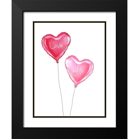 Heart Balloons Black Modern Wood Framed Art Print with Double Matting by Tyndall, Elizabeth