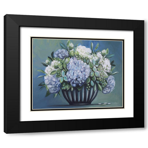 Blue and Green Floral II Black Modern Wood Framed Art Print with Double Matting by Tyndall, Elizabeth